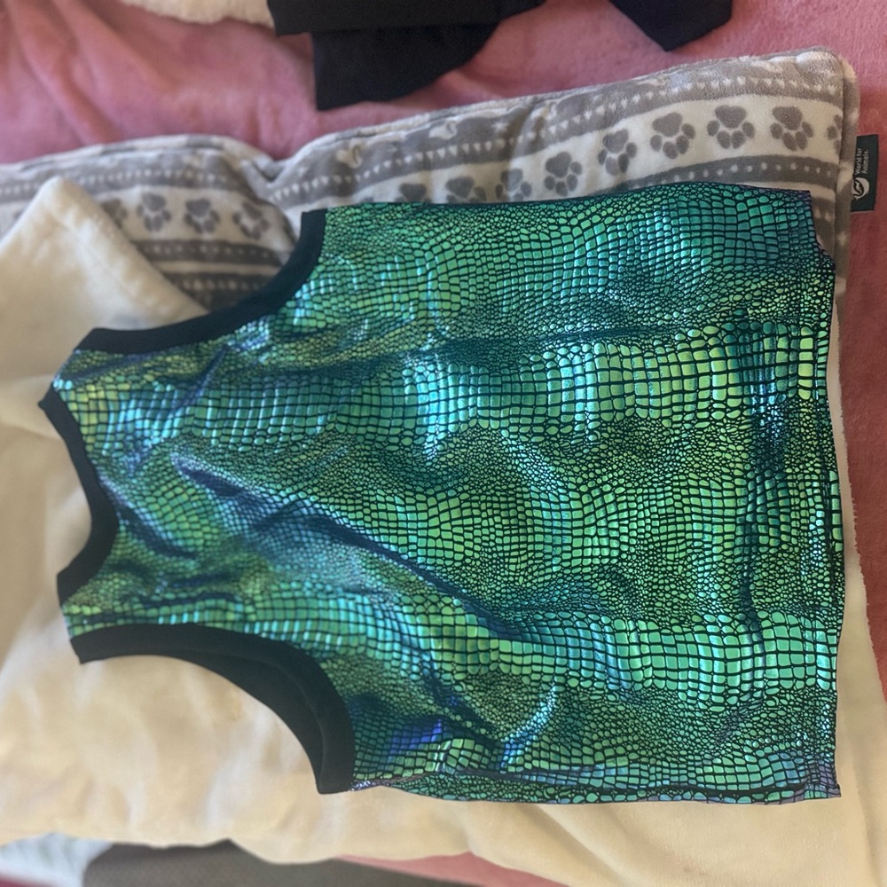 Metallic Iridescent Green Camisole Tank with Black Trim